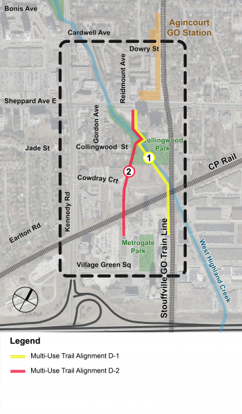 Image showing the two alignment options being considered for a new multi-use trail