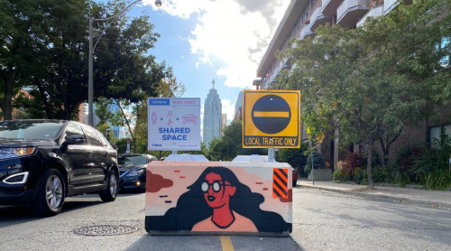 A Quiet Street cement block used as a traffic barricade on The Esplanade Quiet Street featured a mural by artist Emily May Rose.