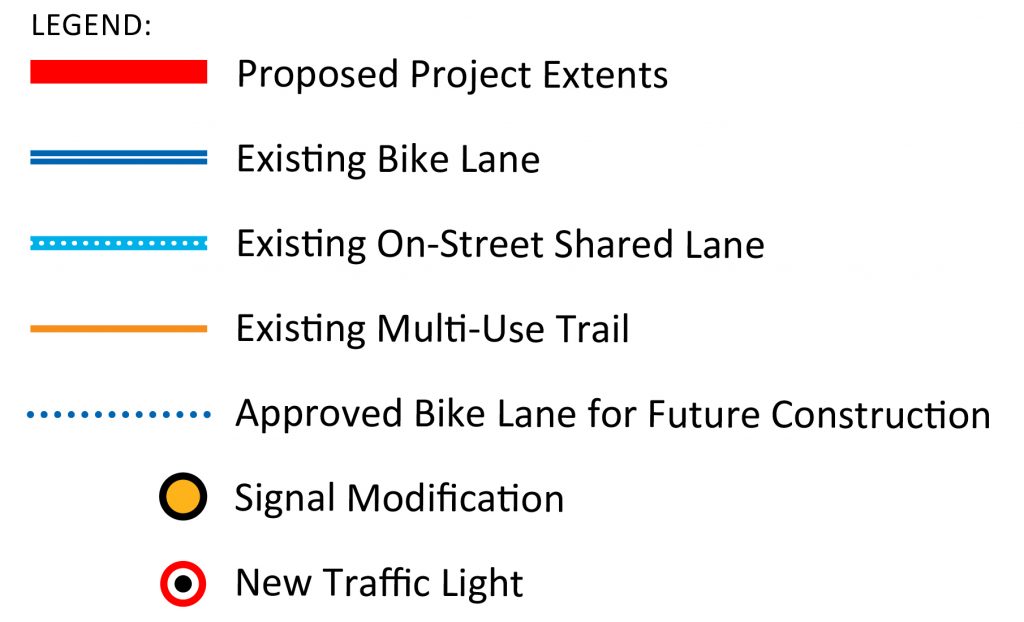 Legend describing elements of the Oakwood Cycling Connections map.