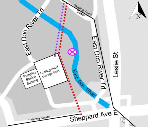 Map of work for sewer connections, weir removal and channel improvements in East Don River