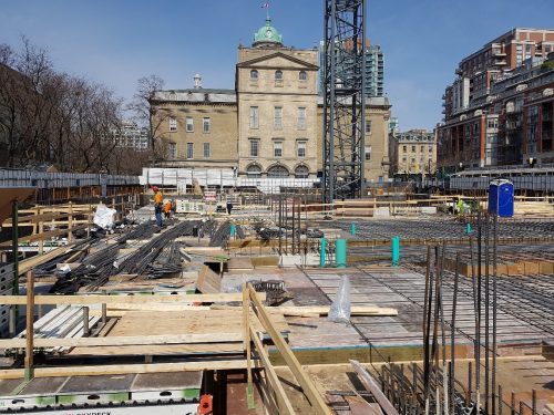 Showing parking garage construction at the North St. Lawrence Market. 