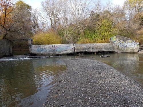 Photo of concrete weir in East Don River