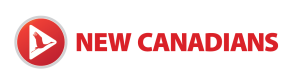 Red and white logo of New Canadians logo