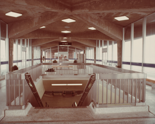 Empty interior waiting area of station