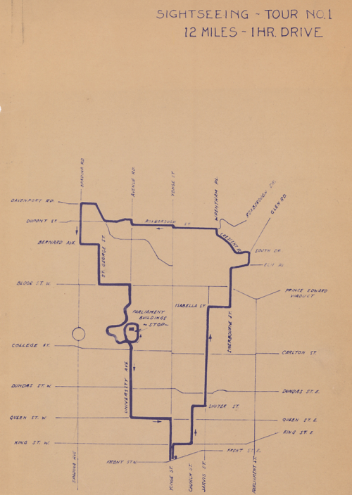 Map showing route for tour bus.