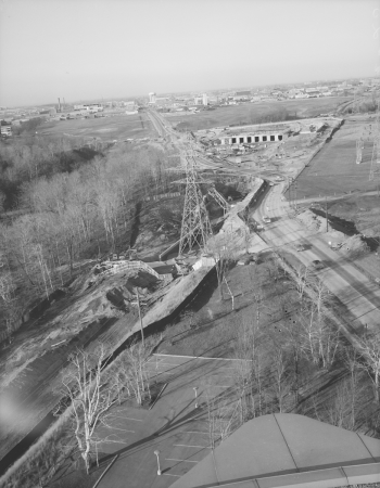 Aerial of construction of Warden Station and undeveloped area.