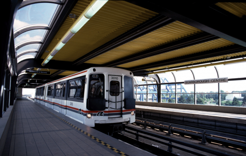 Train entering empty station.