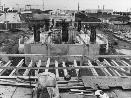 Poured concrete foundation looking toward elevated trackbed