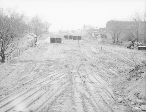 Excavated area looking towards six box tunnel structures.