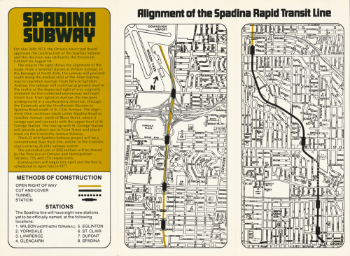 Pamphlet showing alignment of Spadina Subway line