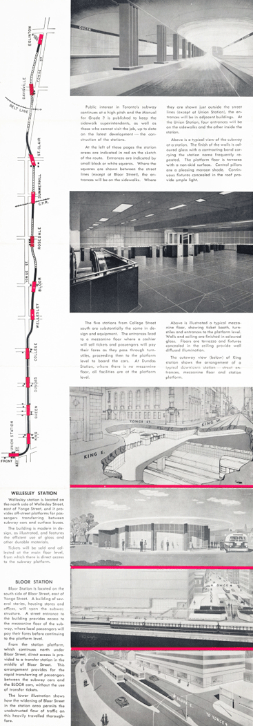 A brochure with a map of the subway route, photographs and illustrations of the stations, and descriptions of the stations and work.