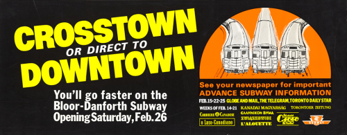 Advertisement for the opening of the Bloor-Danforth Subway. 