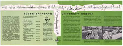 Pamphlet showing route of Bloor-Danforth-University Subway line with information on contracts let.