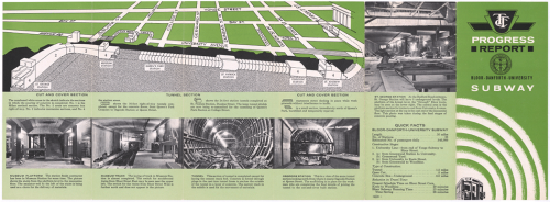 Pamphlet with construction pictures and illustration of the tunneling techniques to be used for the University Subway line