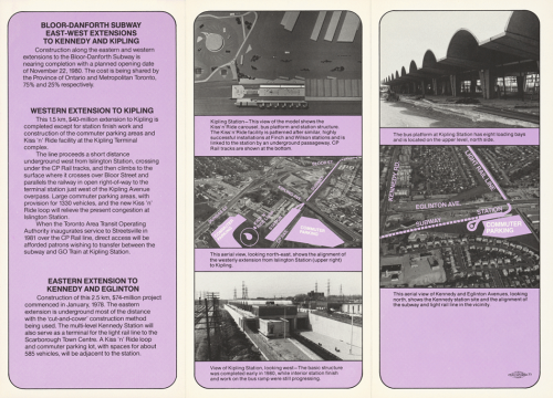 Pamphlet about reasons for extension to Kipling and Kennedy Stations with progress photographs