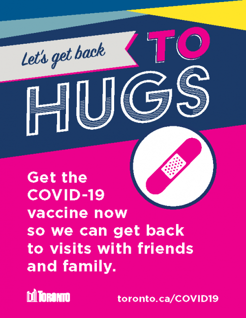 Let's get back TO Hugs. Get the COVID-19 vaccine now so we can get back to visits with friends and family.