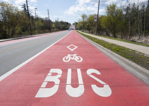 red painted rapidTO bus lane.