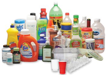 Rigid plastic containers including containers for laundry detergent, juice, and dish soap