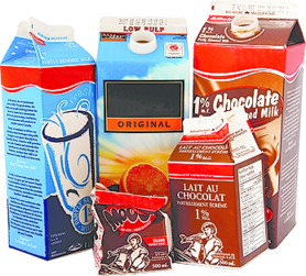 various milk and juice cartons