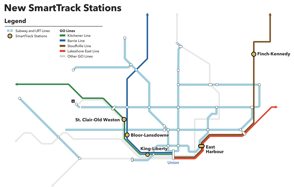 Map showcasing the locations of the 5 new smarttrack stations.