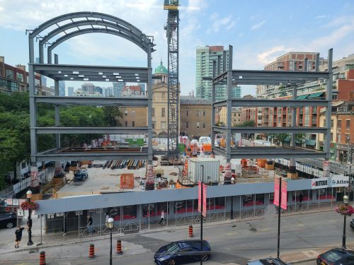 View of the North St. Lawrence Market as the steel structure goes up