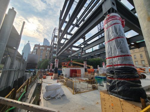 Bottom up view of the North St. Lawrence Market steel frame.