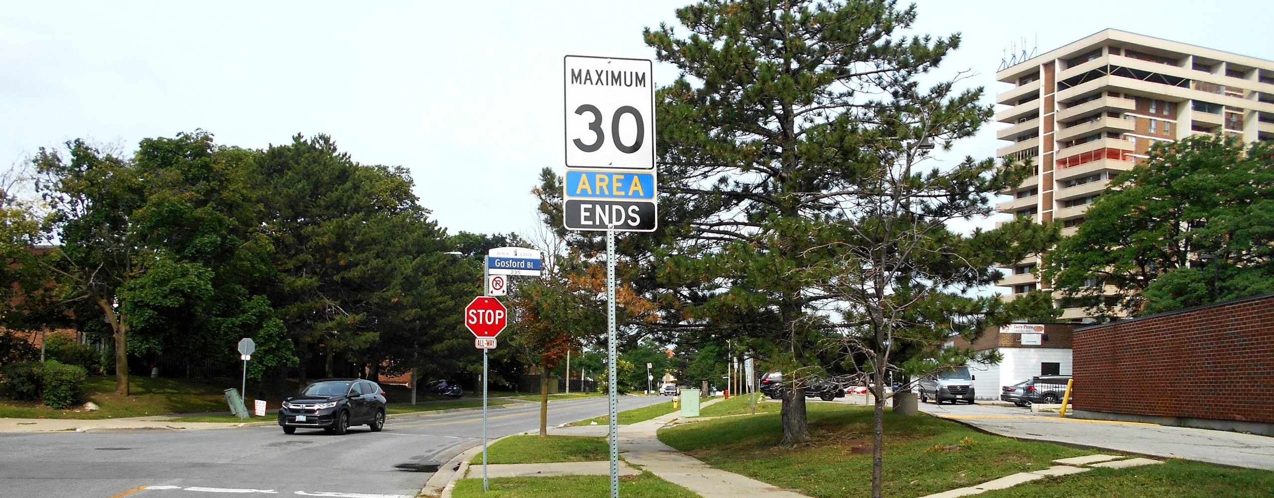 30 km/h sign shown on a local road.