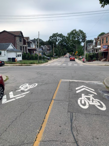 New sharrows in both directions on Monarch Park Avenue north of Walpole Avenue