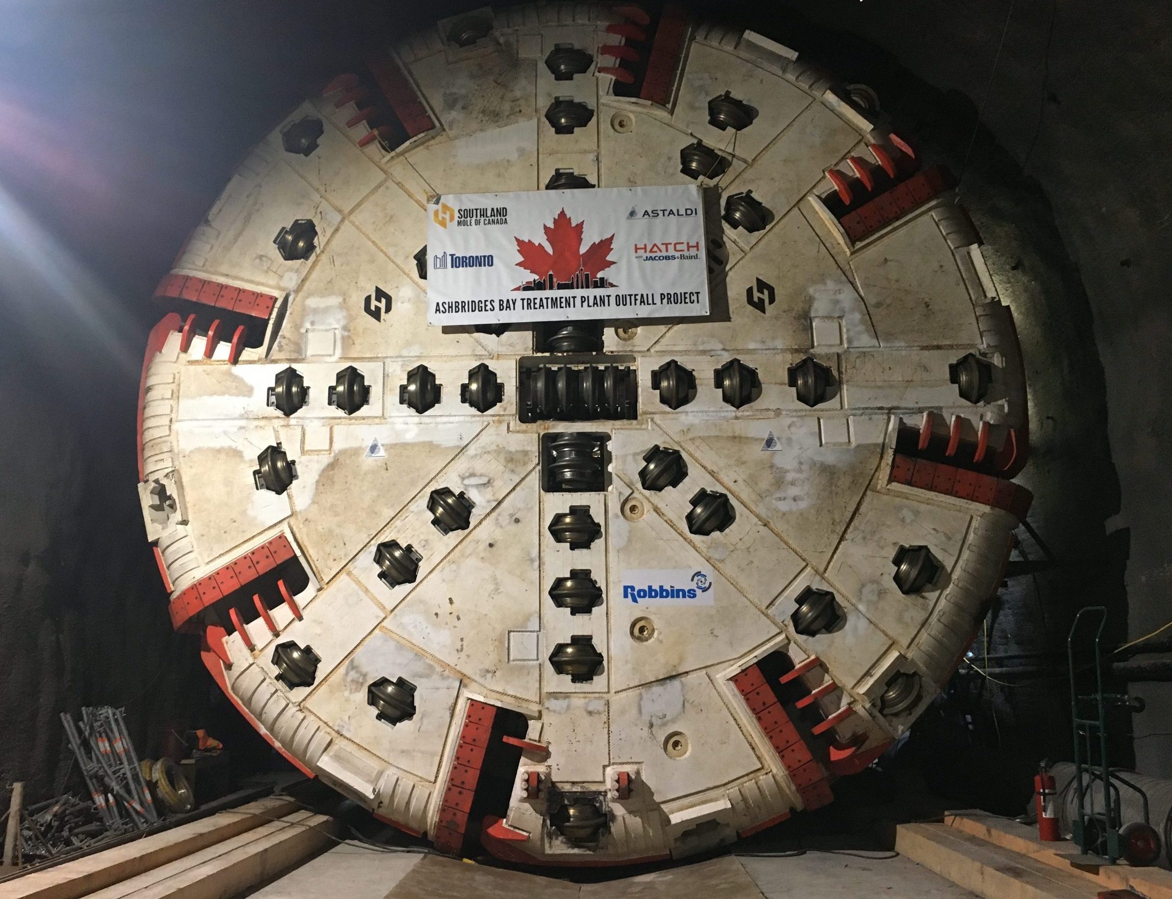 Photo of Ashbridges Bay Treatment Plant Outfall construction Tunnel Boring Machine Cutterhead in starter tunnel