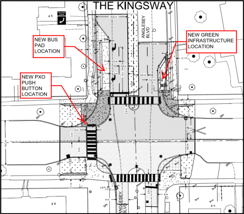 Drawing of intersection changes at The Kingsway and Anglesey Boulevard