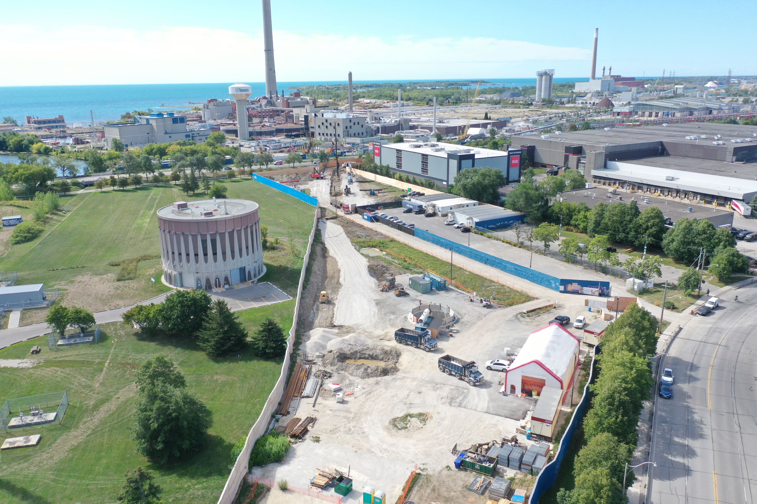 Photo of Integrated Pumping Station construction North site looking South at Ashbridges Bay Treatment Plant August 2020