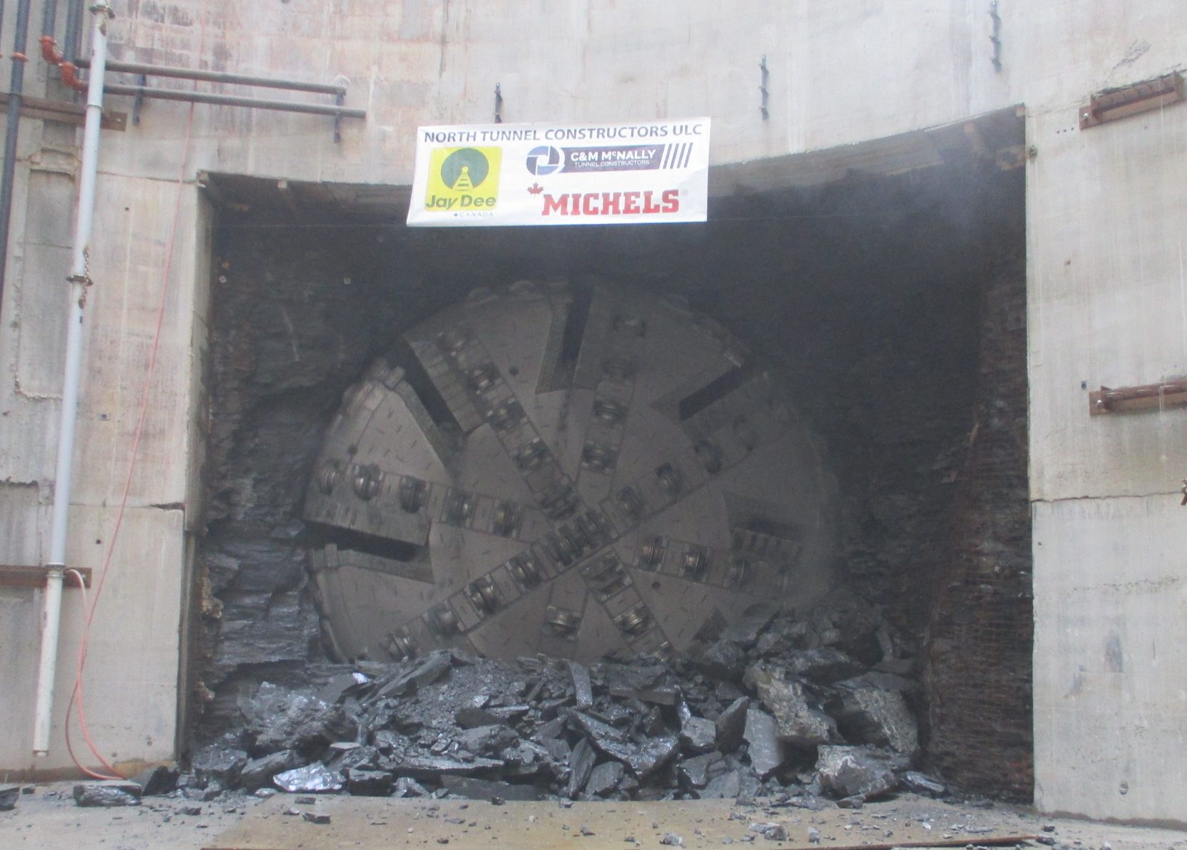 Coxwell Bypass Tunnel project construction, Coxwell Tunnel Boring Machine Breakthrough at Shaft 3 Apr21