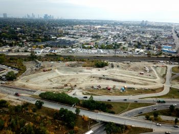 Drone photo of Etobicoke Centre under construction.