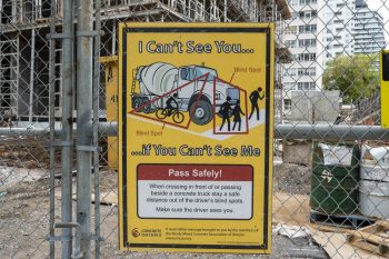 Large truck blindspot awareness poster. 