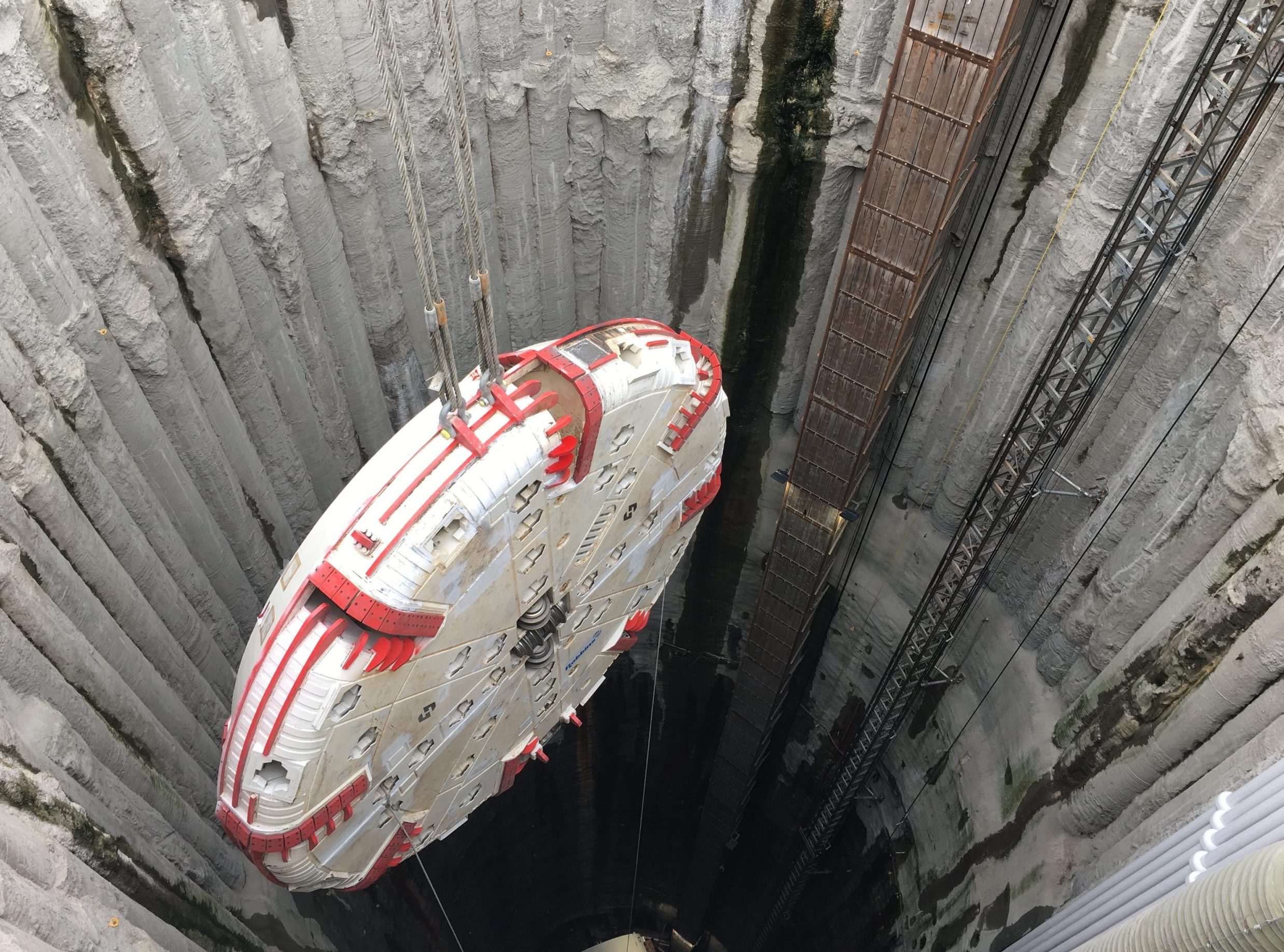Photo of Ashbridges Bay Treatment Plant Outfall construction Tunnel Boring Machine Cutterhead Lowering in shaft