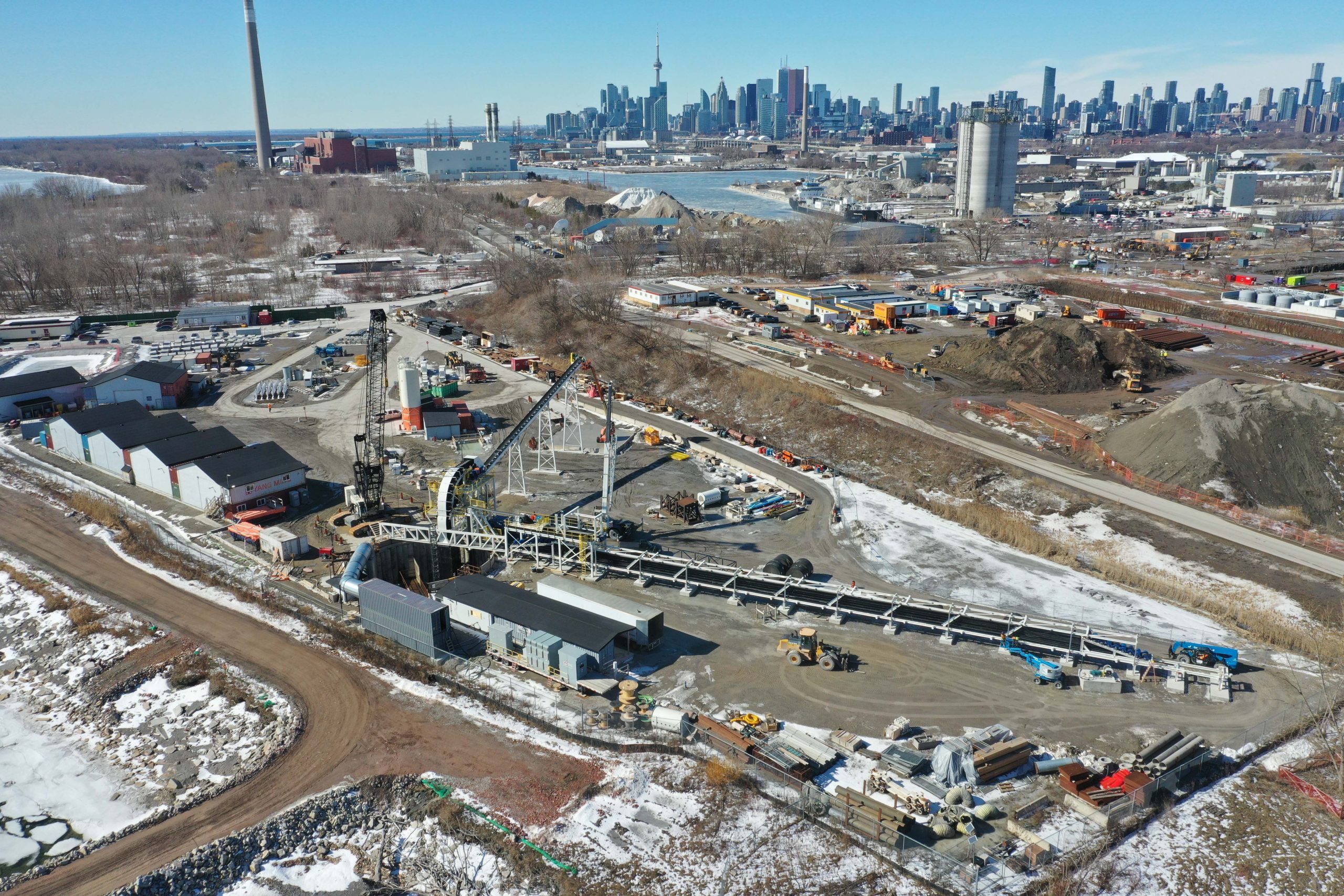 Photo of Ashbridges Bay Treatment Plant Outfall construction site in February 2021