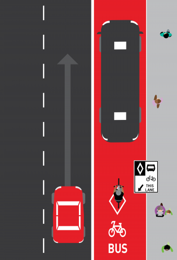 Drivers should not cross a solid white line or travels in the solid red section of theRapidTO lane.