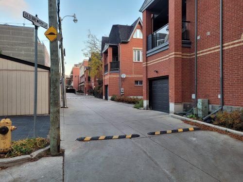 Speed bump on Old Brewery Lane as a traffic calming measure