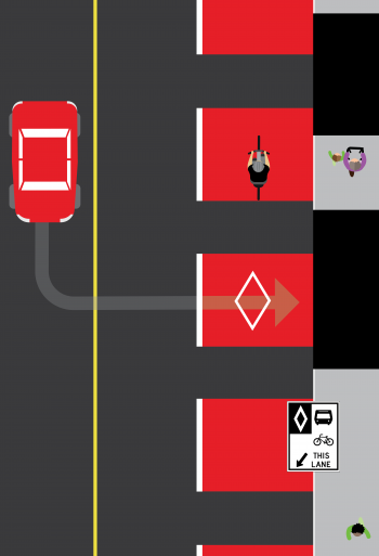 When turning left, drivers can cross through the RapidTO lane to access driveways.