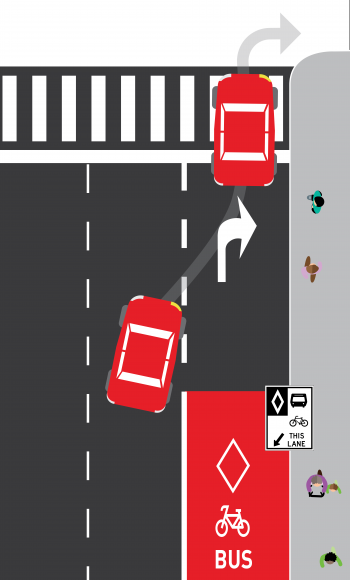 Dashed lane markings indicate where drivers should enter the RapidTO lane to turn right.