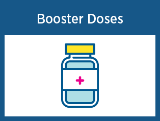 Boosters: A yellow and blue illustration of a vaccine vial.