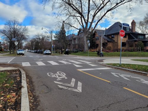 A raised intersection at High Park Blvd and Indian Rd