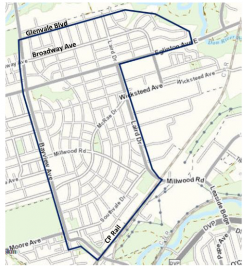 Map of Boundary for Leaside Neighbourhood Mobility Plan.