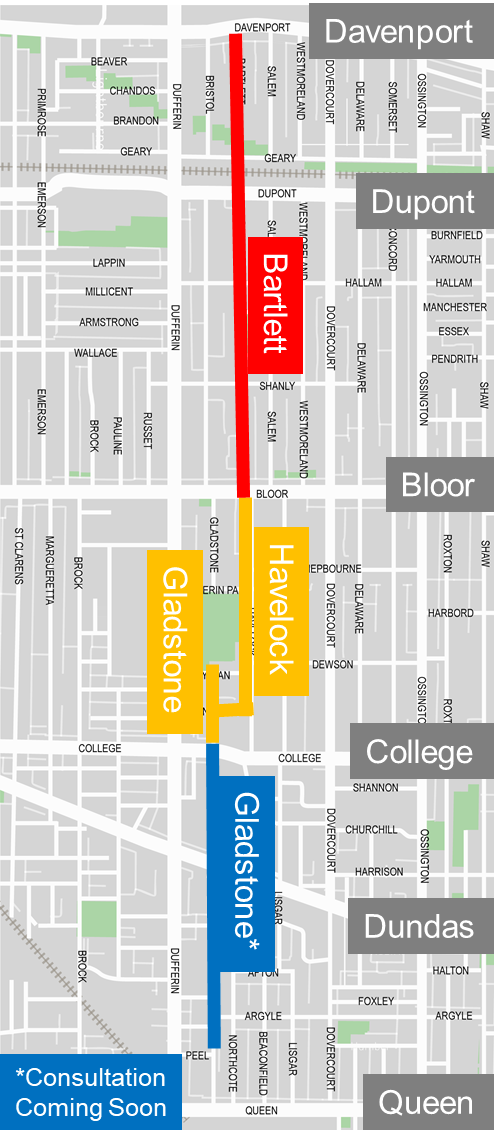 Project corridor for the Bartlett-Havelock-Gladstone cycling connections project 