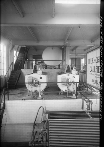 Photograph of pasteurizing equipment at dairy