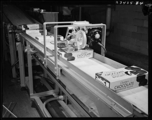 Photograph of machinery in biscuit factory