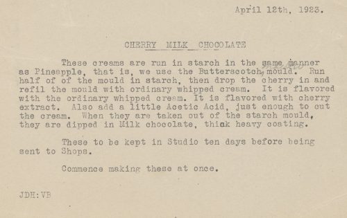 Typewritten chocolate recipe