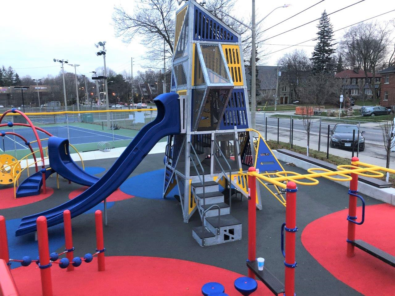 New playground at Trace Manes Park. Image shows large climbing structure.