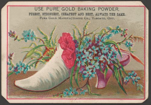 Coloured advertising card depicting painting of flowers