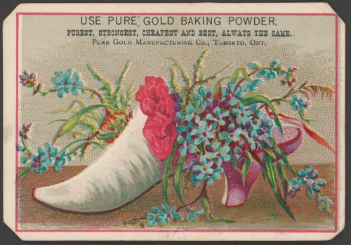 Coloured advertising card depicting painting of flowers